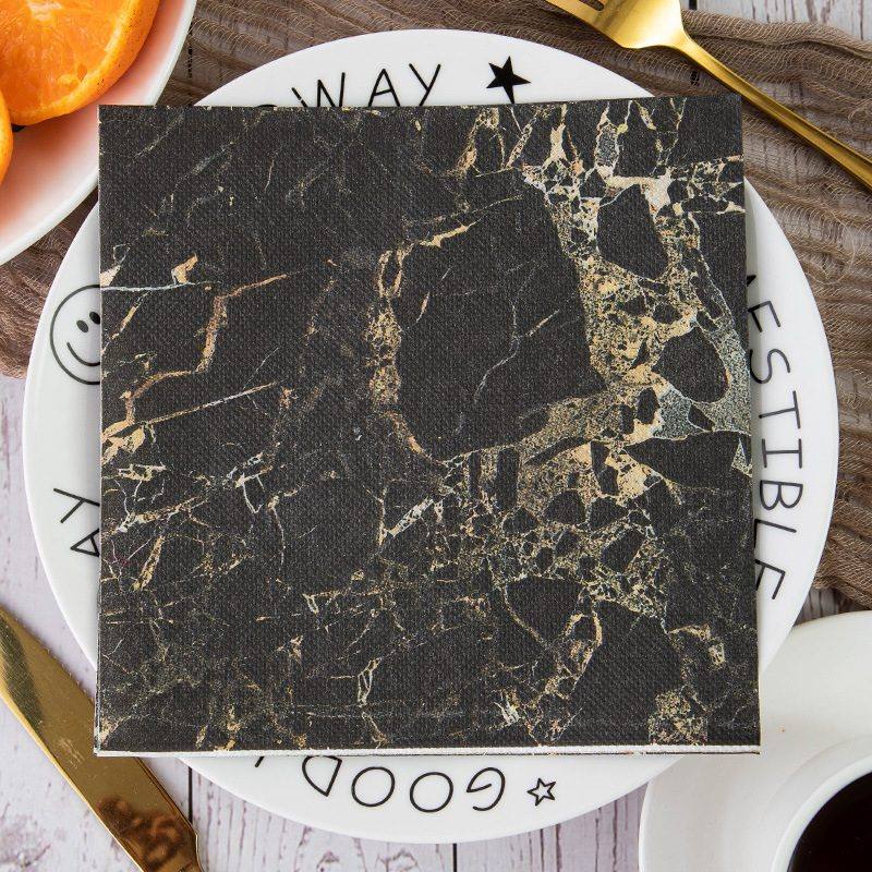 Black Marble Gold Veins Napkins