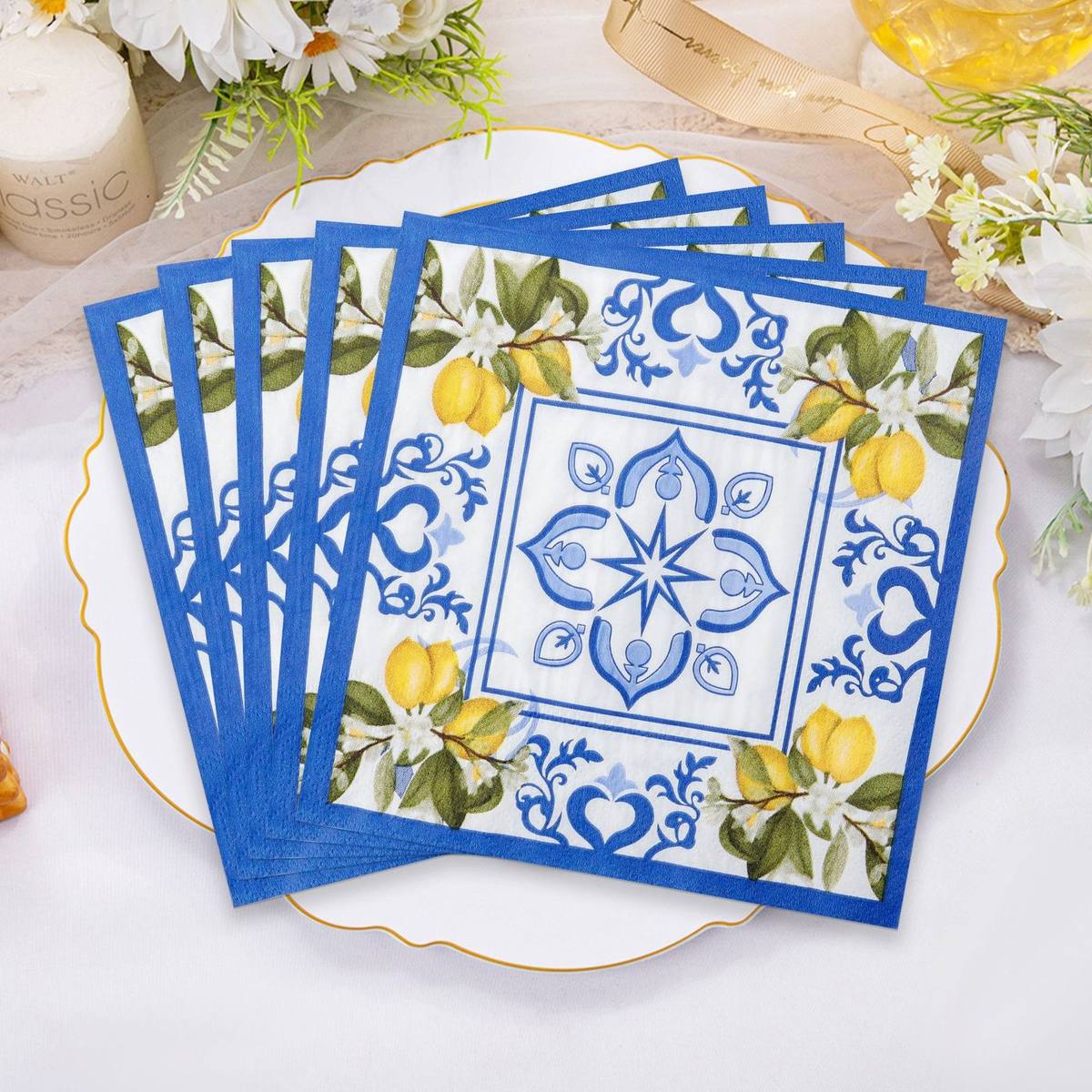 Blue Lemon Mediterranean Tile Napkins