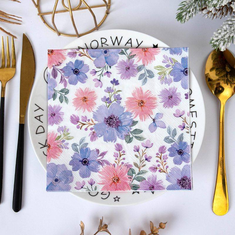 Blue Pink Floral Butterfly Napkins