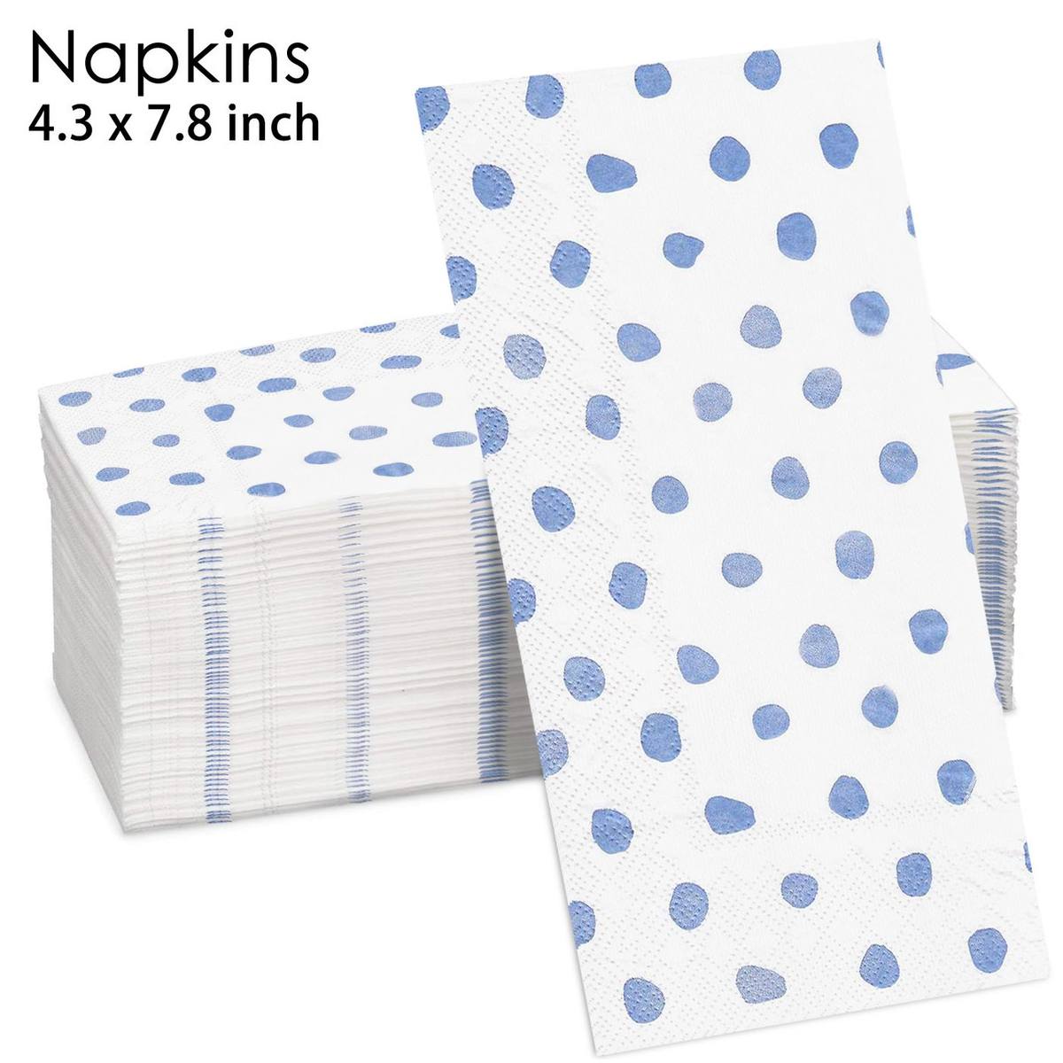 Blue Polka Dot White Napkins