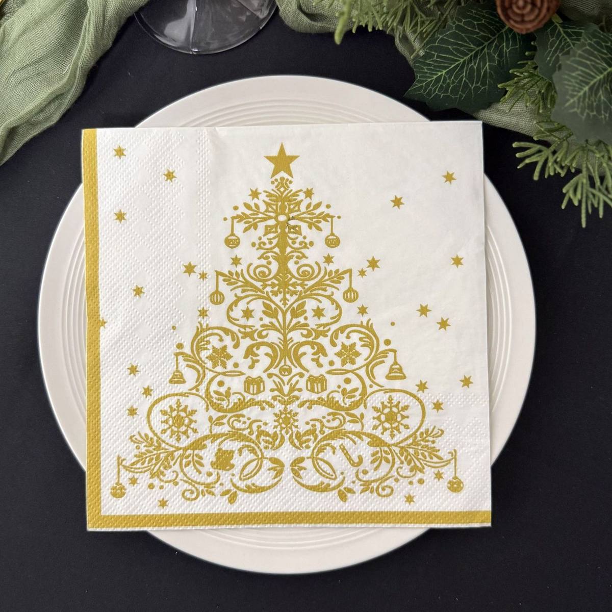 Gold Foil Christmas Tree Napkins