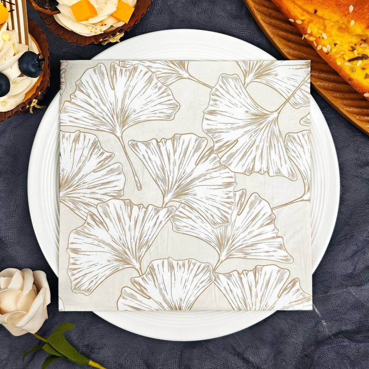 Gold Ginkgo Leaf Elegant Napkins