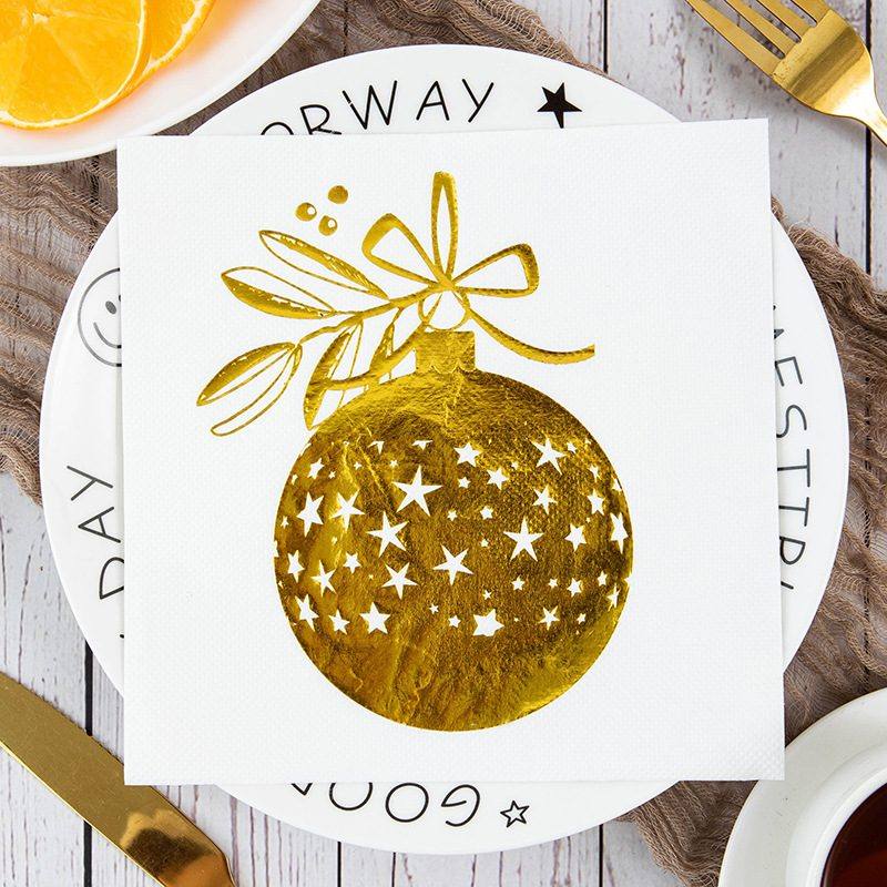 Gold Ornament Stars Bow Napkins