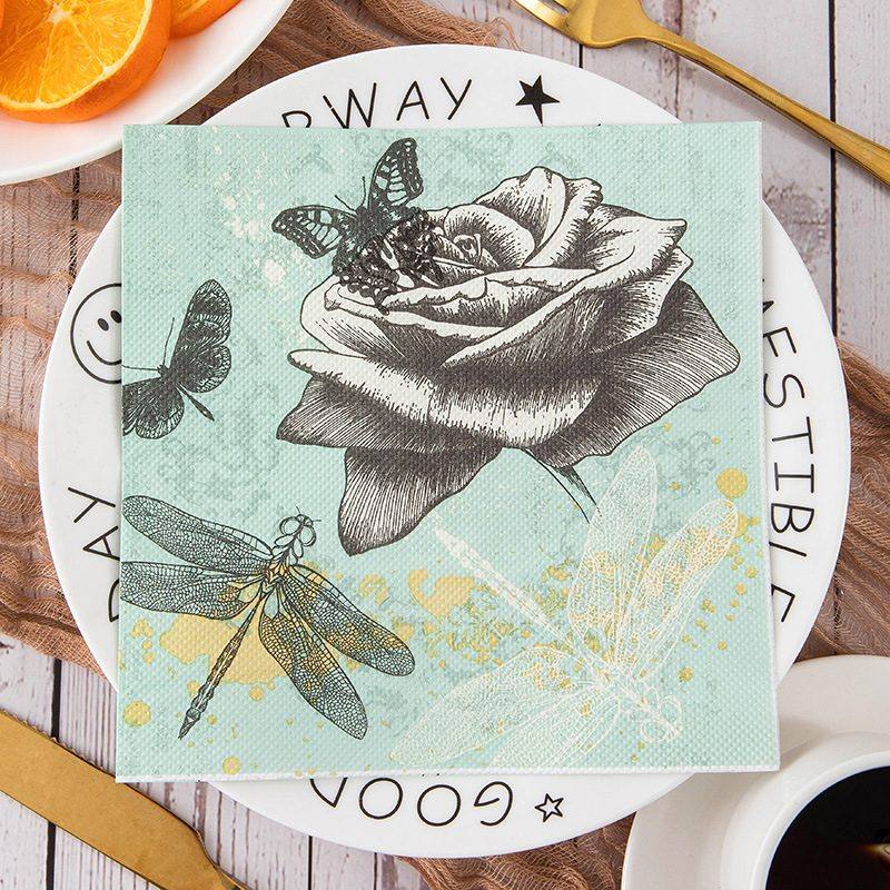 Mint Rose Dragonfly Napkins