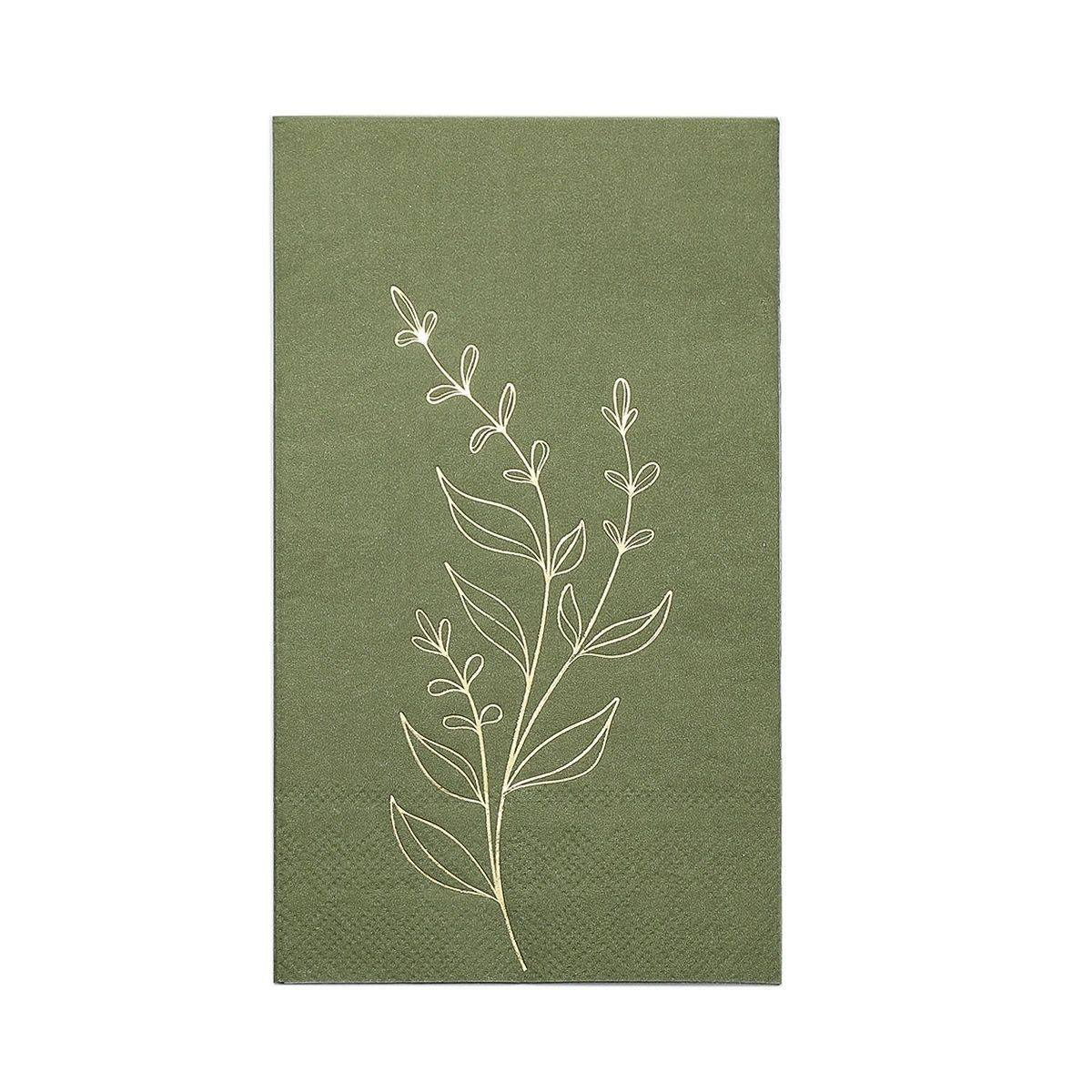 Olive Green Line Art Botanical Napkins