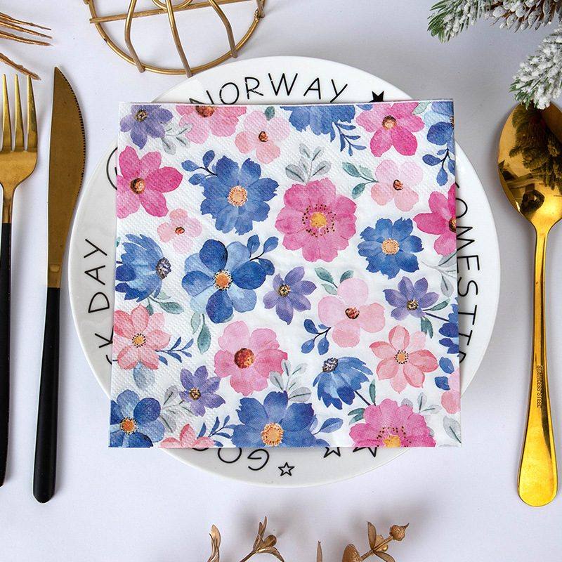 Pink Blue Floral Spring Napkins