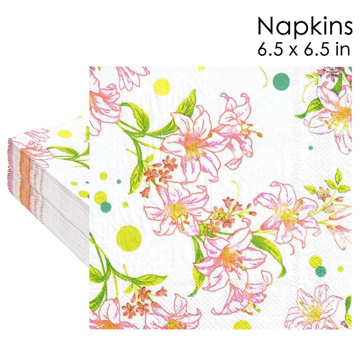 Pink Lily Floral Dots Napkins