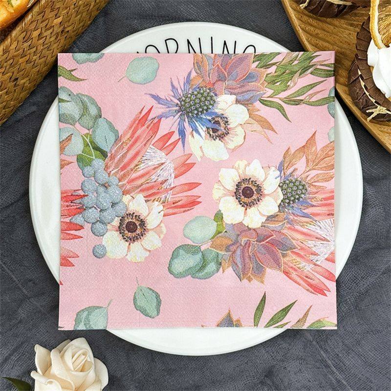 Pink Protea Succulent Bouquet Napkins