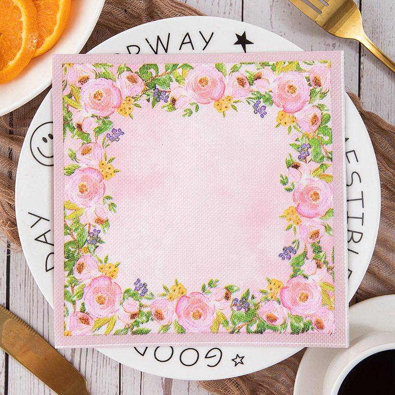 Pink Rose Border Napkins
