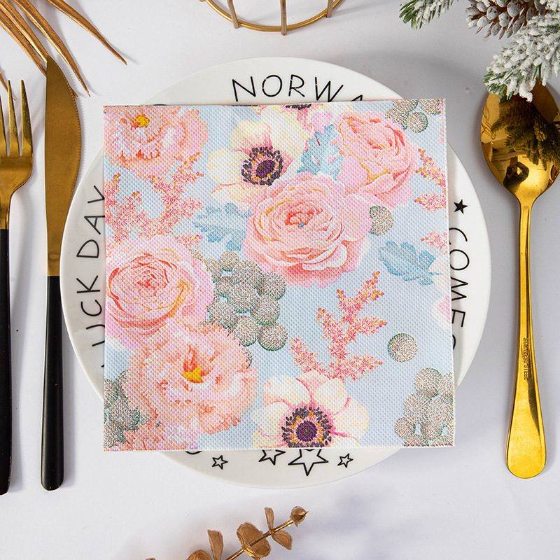 Pink Roses Blue Anemones Napkins