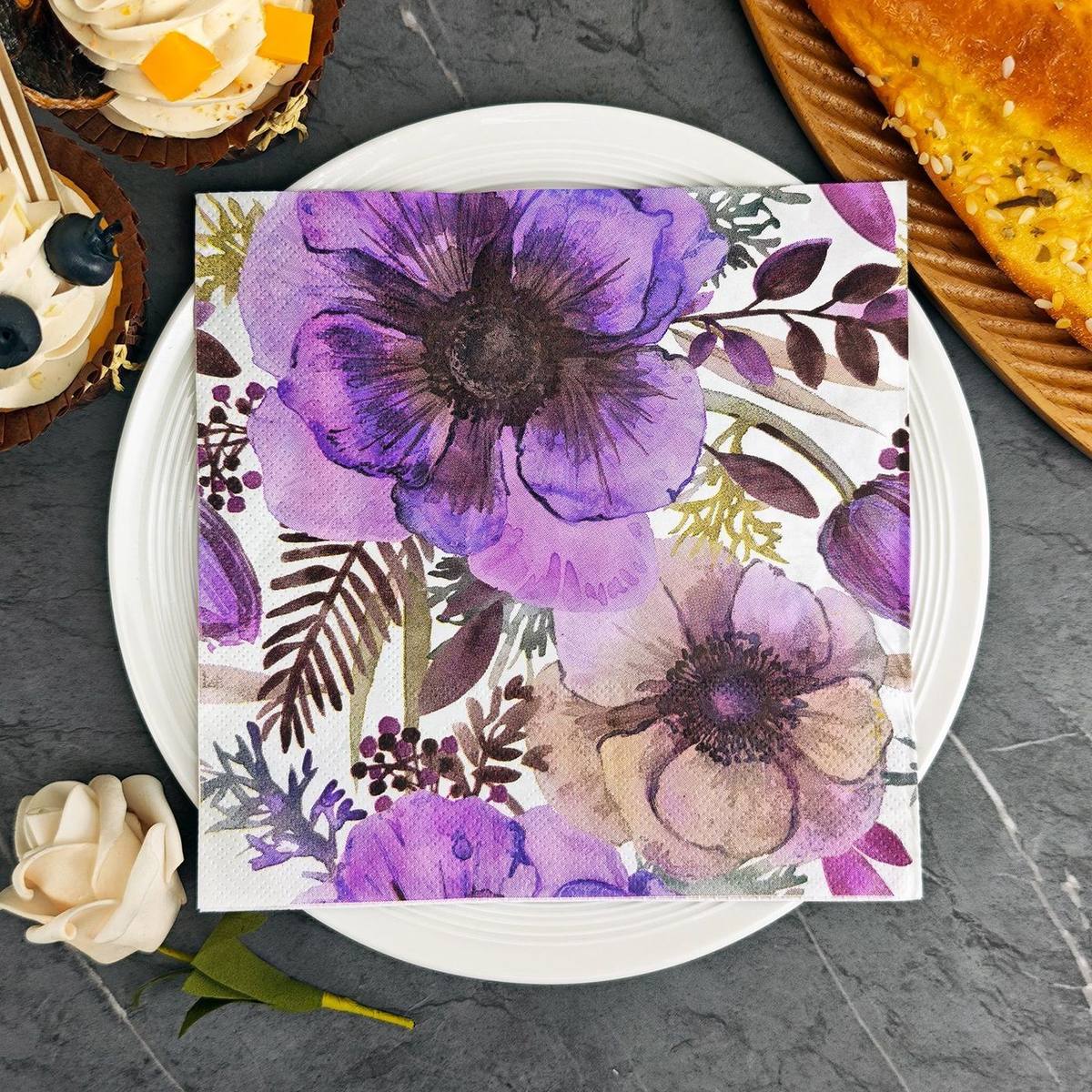 Purple Anemone Watercolor Napkins
