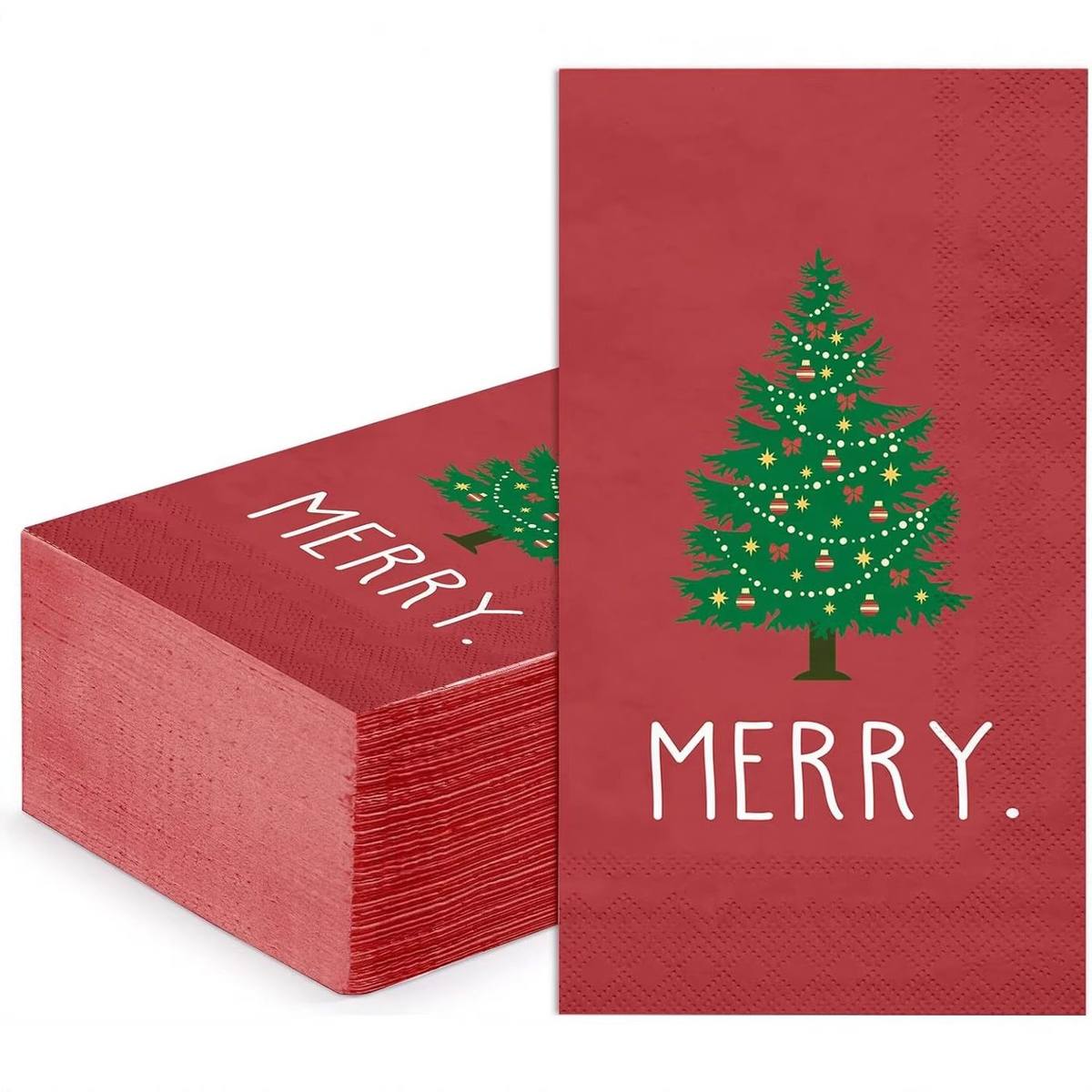 Merry Christmas Tree Red Napkins