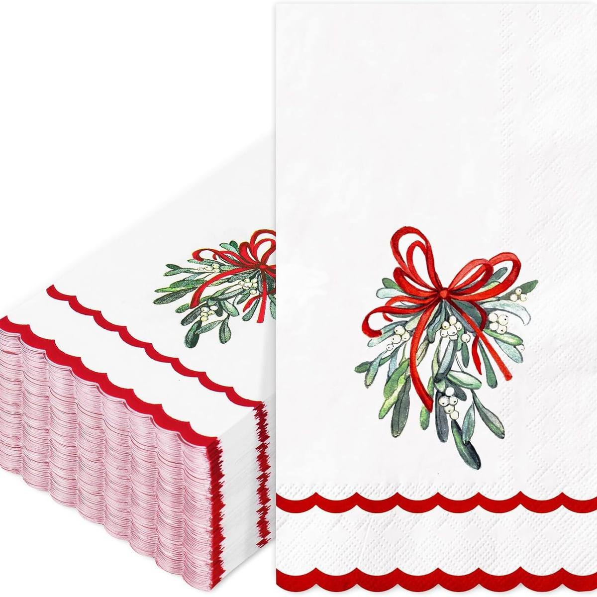 Red Mistletoe Scalloped Napkins
