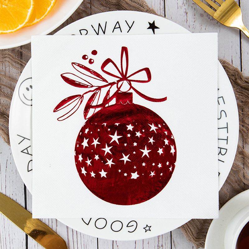 Red Ornament Stars Bow Napkins