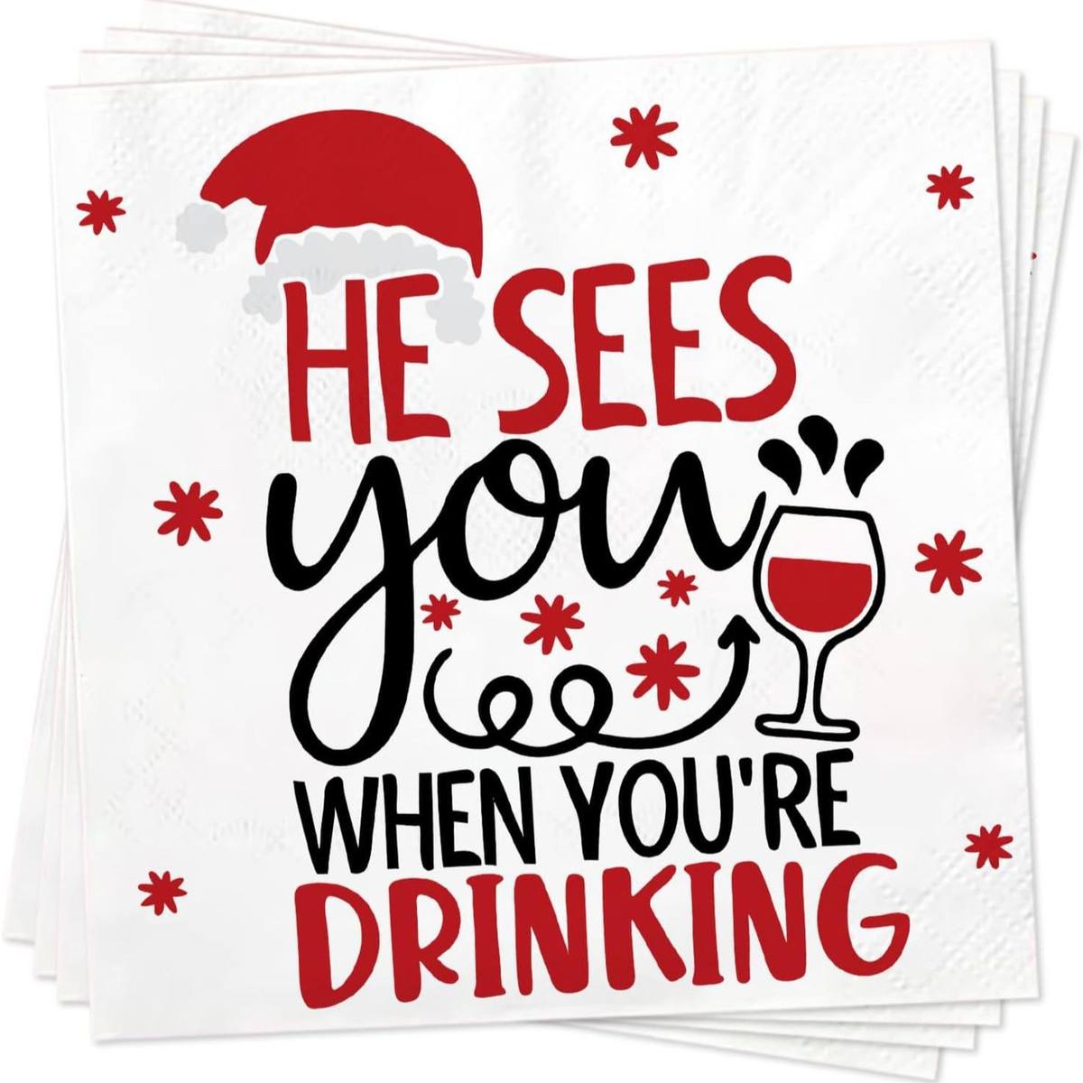 Santa Sees You Wine Napkins